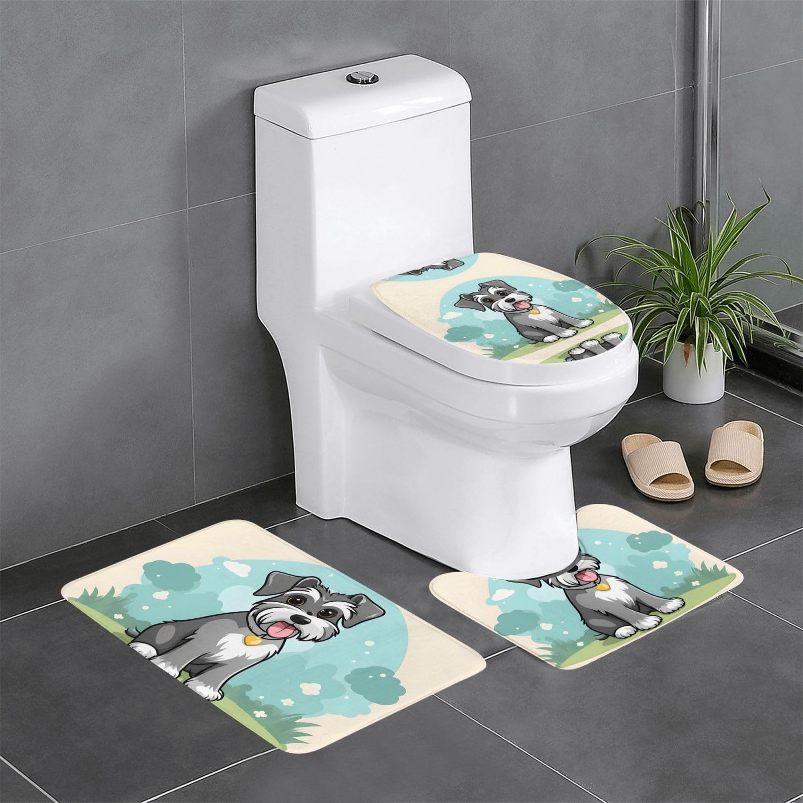Tapis de bain antidérapant lot de 3 motif schnauzer absorbant