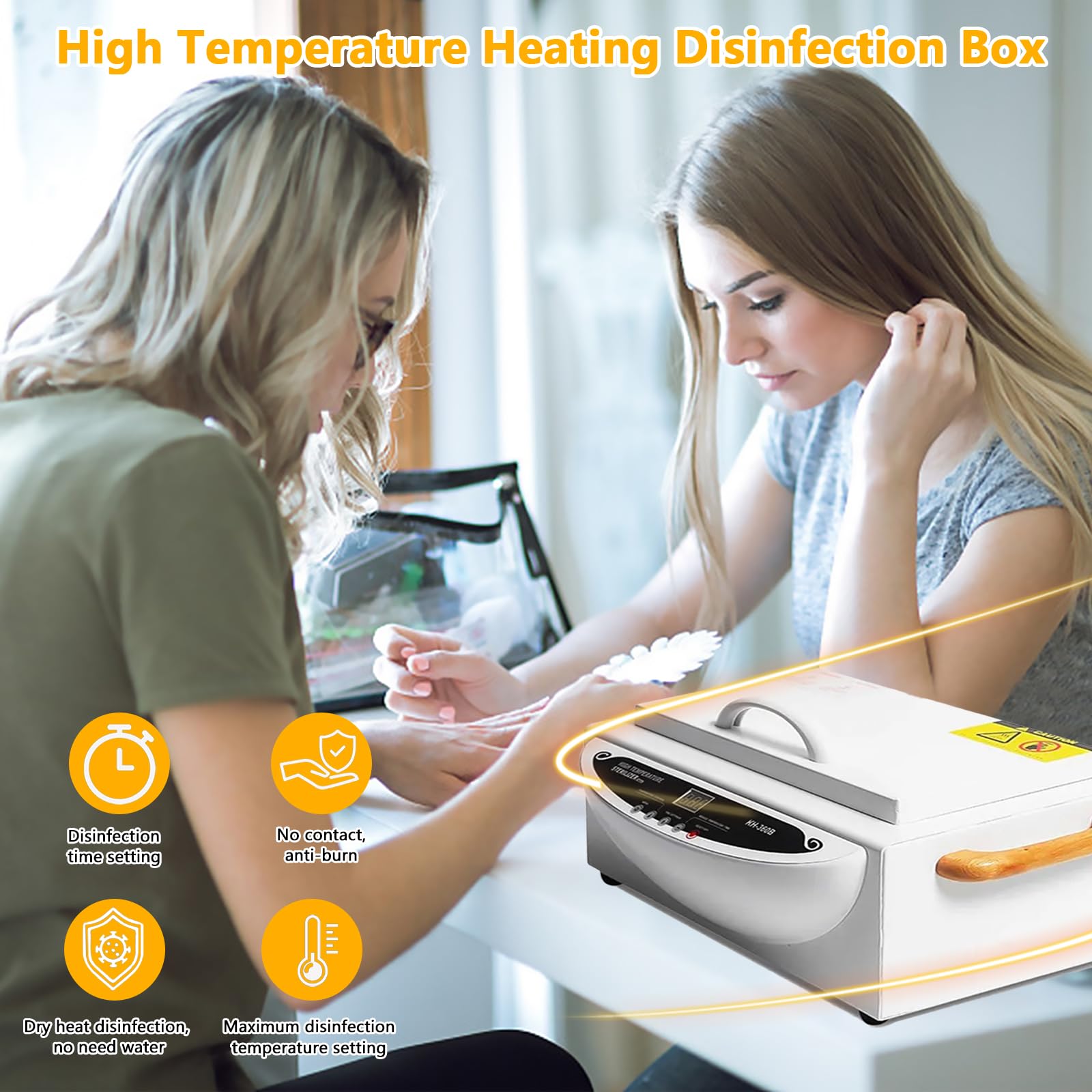 Heißluftsterilisator Desinfektion, 500W 2L 250℃ Trockene Hitze Sterilisator Hochtemperatur Sterilisator Nagel Werkzeug Sterilisator mit Timer und eine Kontrollleuchte für Friseursalon