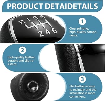 Gear Shift Knob 6 Speed for Ford, Car Gear Stick Knob for Ford Focus Fiesta Mk2 Mk3 C-Max S-Max Mendeo IV Mk4, PU Leather Gear Stick Knobs