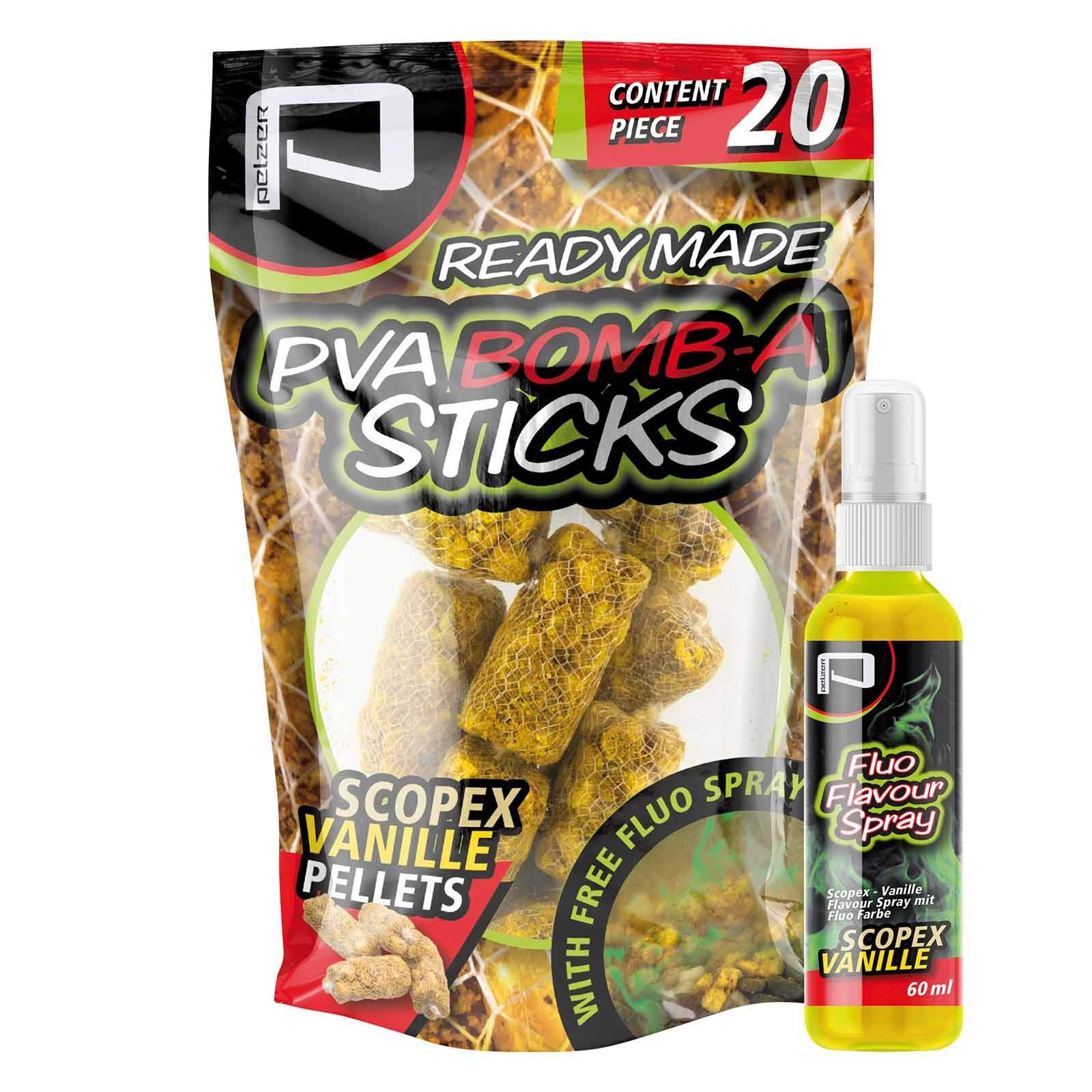 Pelzer PVA Bomb-A-Stick Pellets Scopex Vanille Pellets & Groundbait Füllung