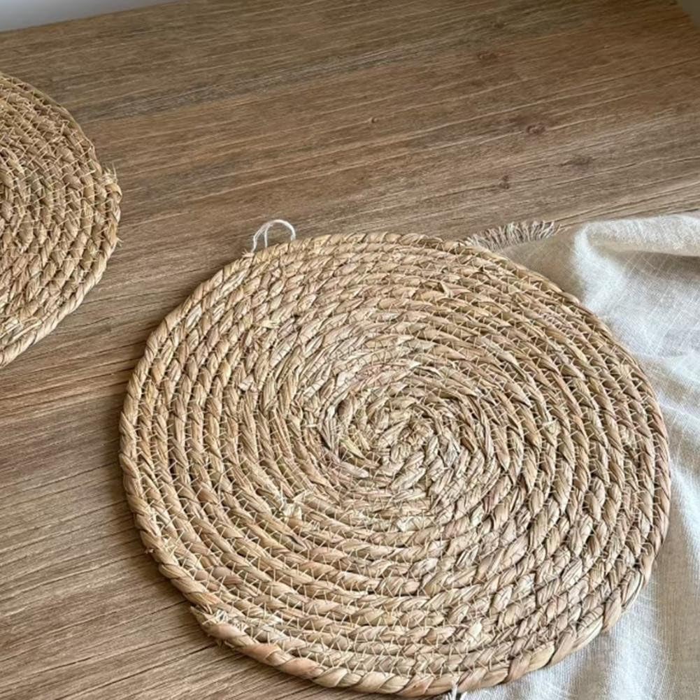 Tovagliette rotonde in paglia intrecciata, isolamento termico, decorazione per la tavola della fattoria bohémien, 33 cm e 35 cm, per sala da pranzo, feste di nozze, uso esterno, confezione