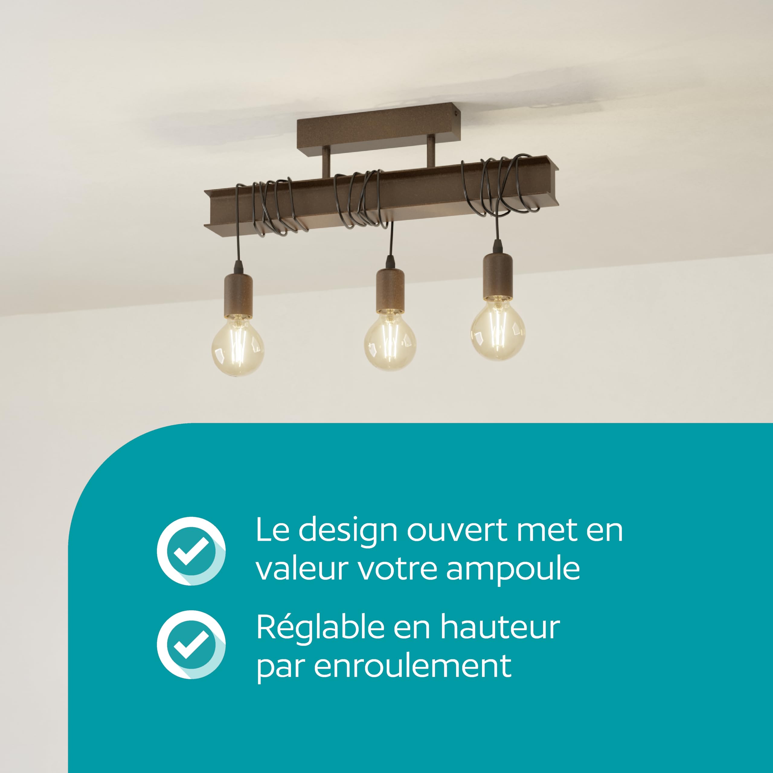 Eglo Luminaire plafonnier Townshend 4 à 3 flammes, lampe de plafond au