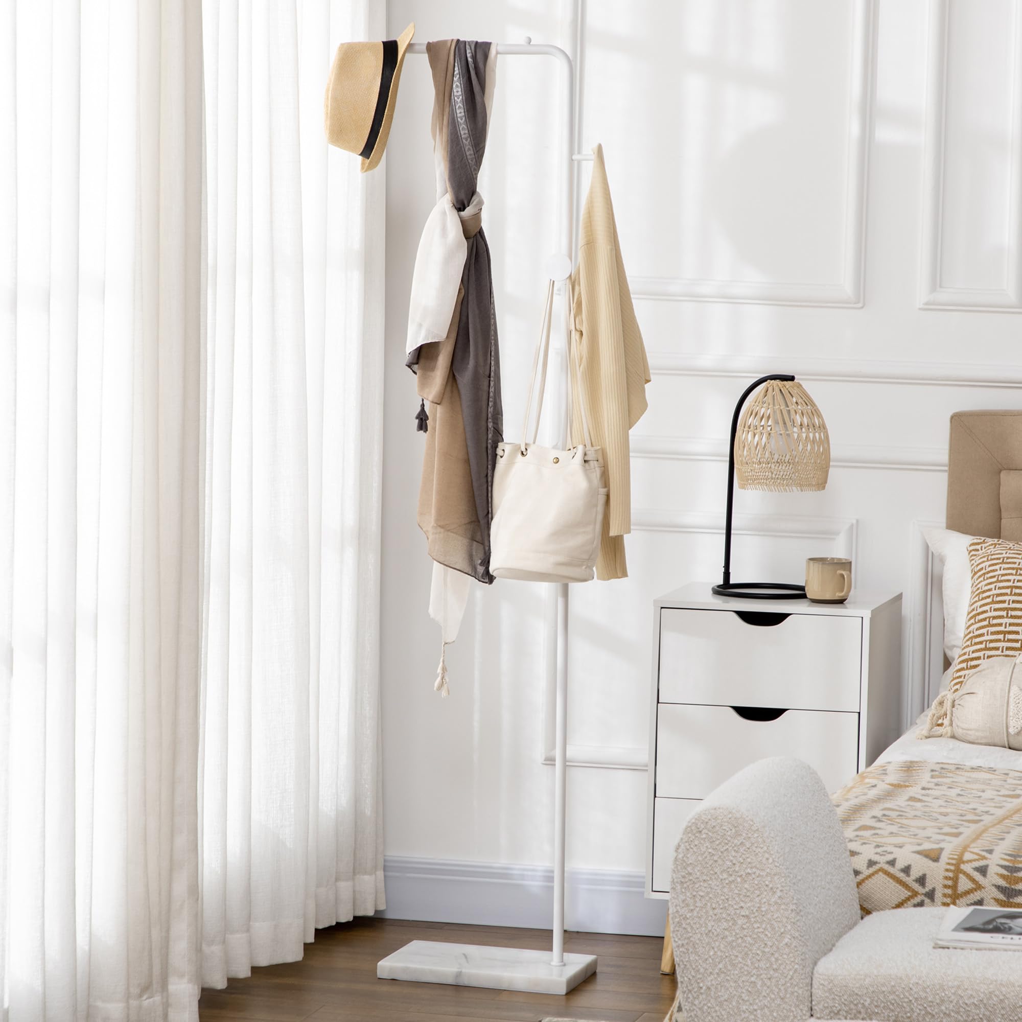 HOMCOM Perchero de Pie con Base de Mármol para Abrigos 35x25x170 cm Blanco