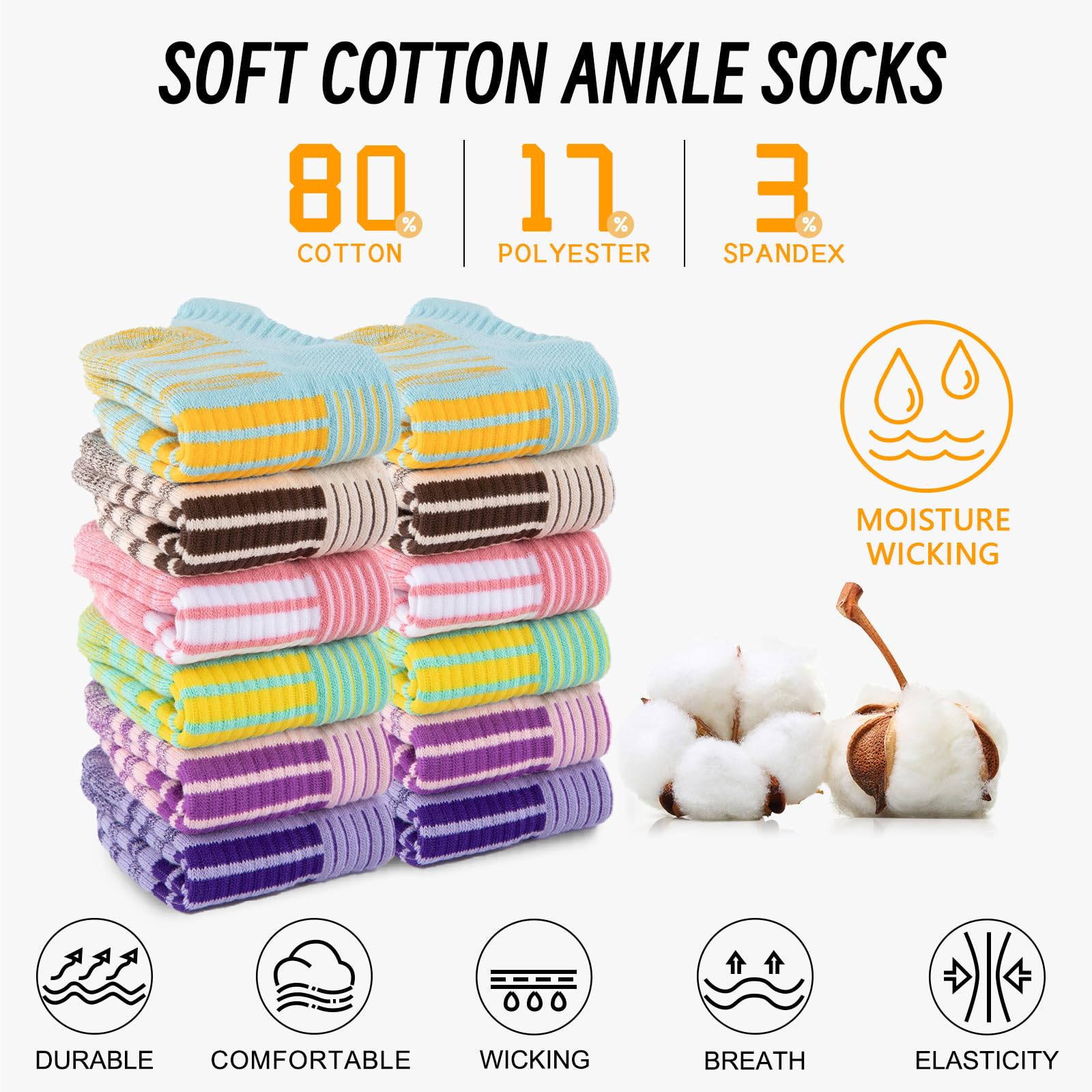COOPLUS 6 pares de calcetines de tobillo para mujer, atléticos, gruesos, acolchados, de algodón, para correr, corte bajo