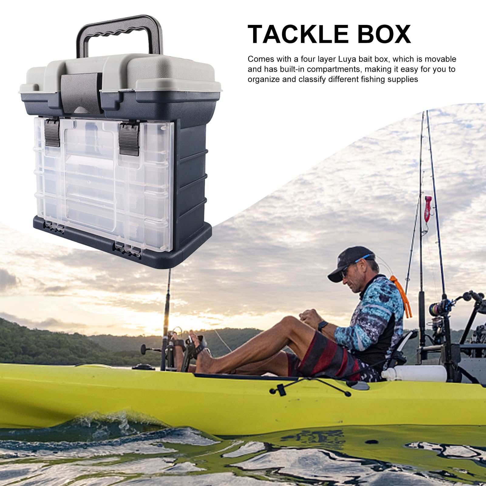 Boîte de rangement portable avec 4 tiroirs, grande boîte de rangement pour articles de pêche, plusieurs compartiments, boîte utilitaire pour matériel de pêche, perles