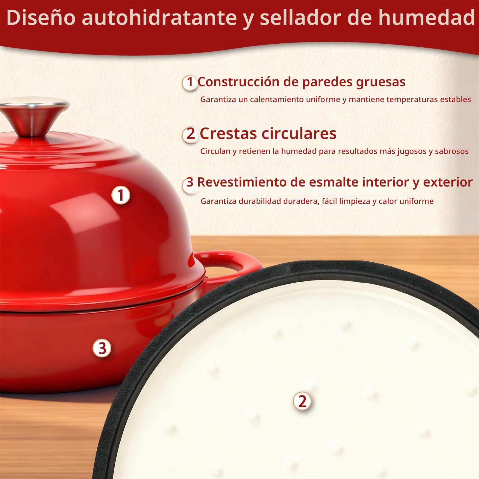 Olla de Hierro Fundido Esmaltada 5,7L Oval, Dutch Oven 26 cm con Tapa, Asas de Madera y Accesorios para Pan, Horno hasta 260°C, Todas Vitrocerámicas e Inducción