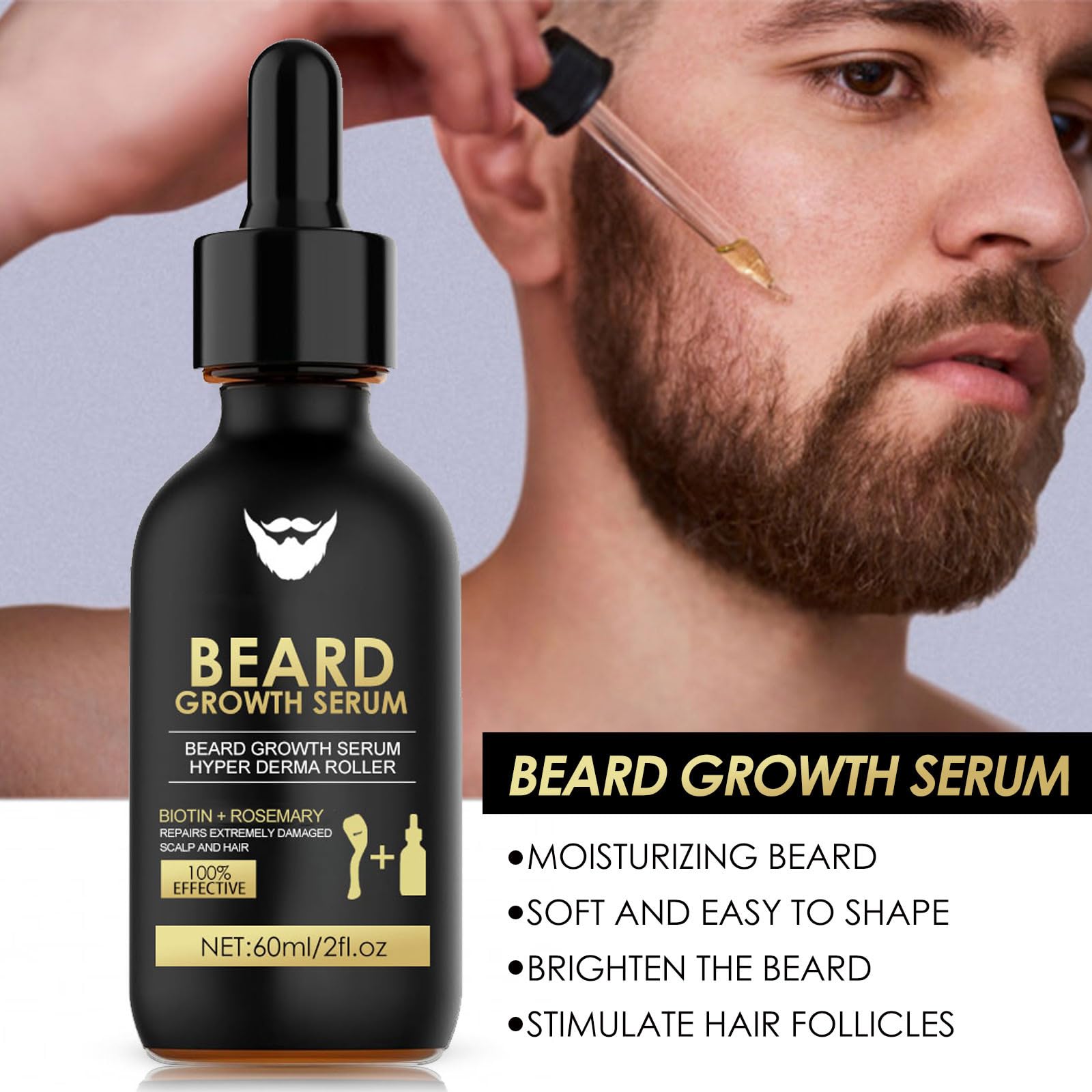 Cuidado para Barba Esencia Roller Set, Jimkply Cuidado Profundo para Barba Suave y Seda, Reduce Efectivamente el Encrespamiento y la Sequedad, Mejora Visiblemente la Textura y el Brillho de la Barba