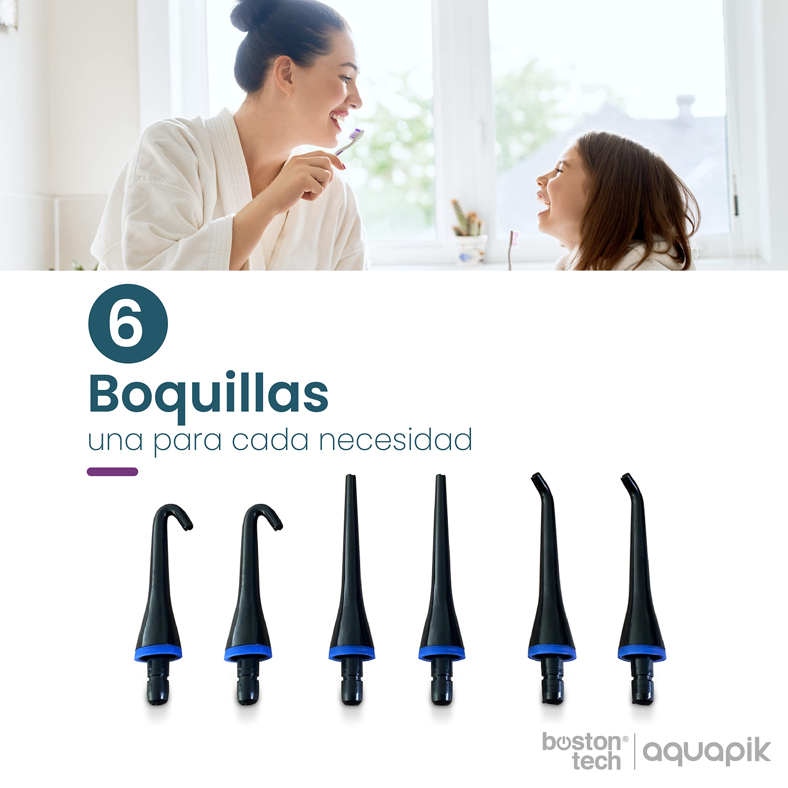 Aquapik 500, Irrigador Bucal Portátil con Diseño Único Deformable Tanque de Agua removible. Irrigador Dental Recargable para Viajes y Oficina.6 boquillas, 4 modos, Impermeable IPX7 (Negro)