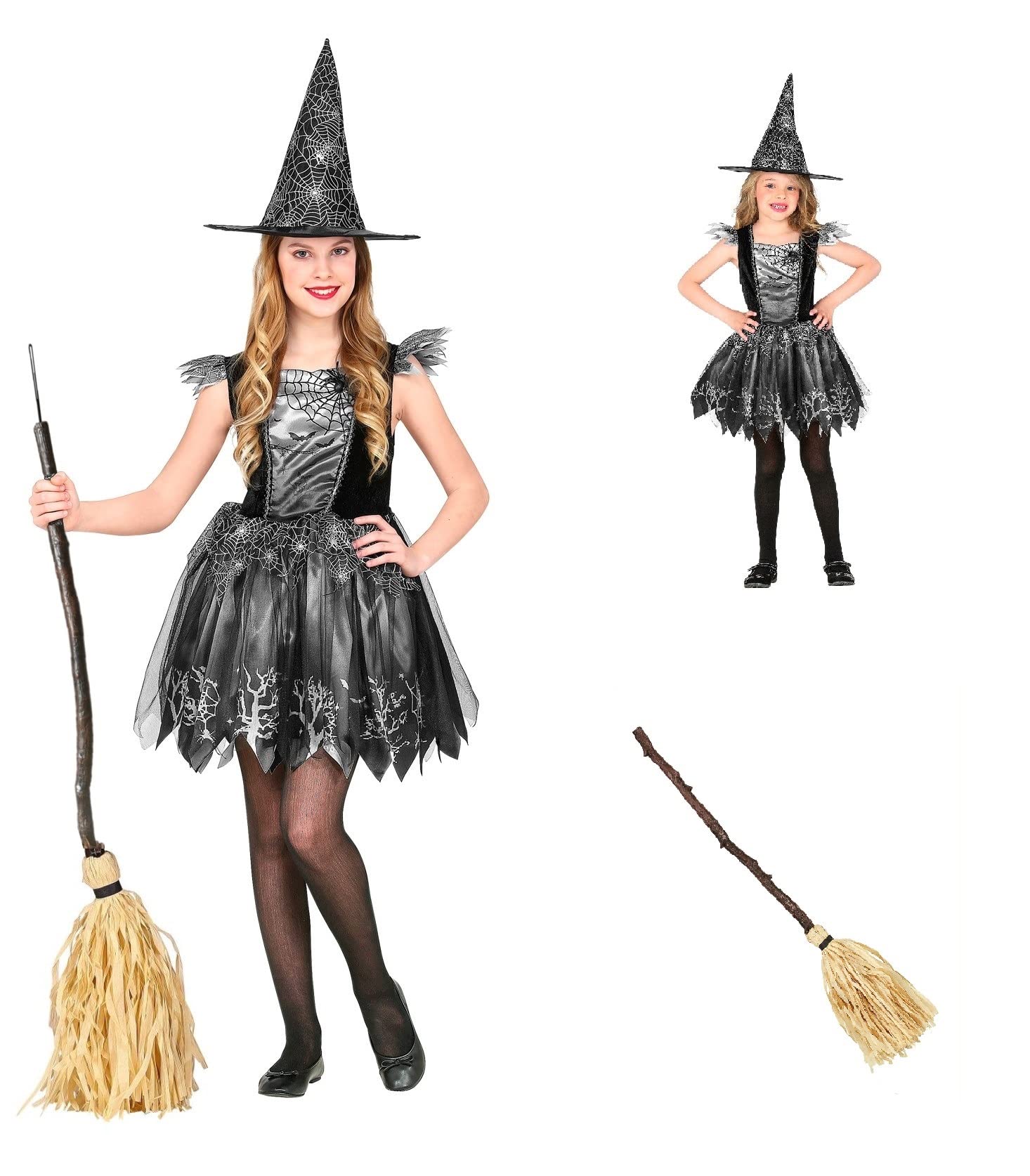 CARTOON Costume di carnevale + accessori, Strega, Witch, scopa, cappello, vestito, travestimento, per bambini, halloween, feste a tema