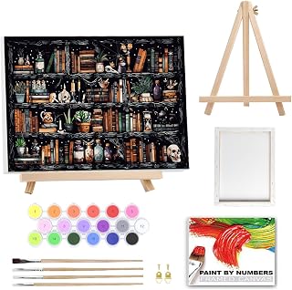 WEMEON Paint by Numbers Kit for Adults with Frame, Halloween Paint by Number Canvas, Horror Bookshelf Paint by Numbers with Easel, DIY Paint by Number Kits for Home Wall Decor (16 x 20 Inch)