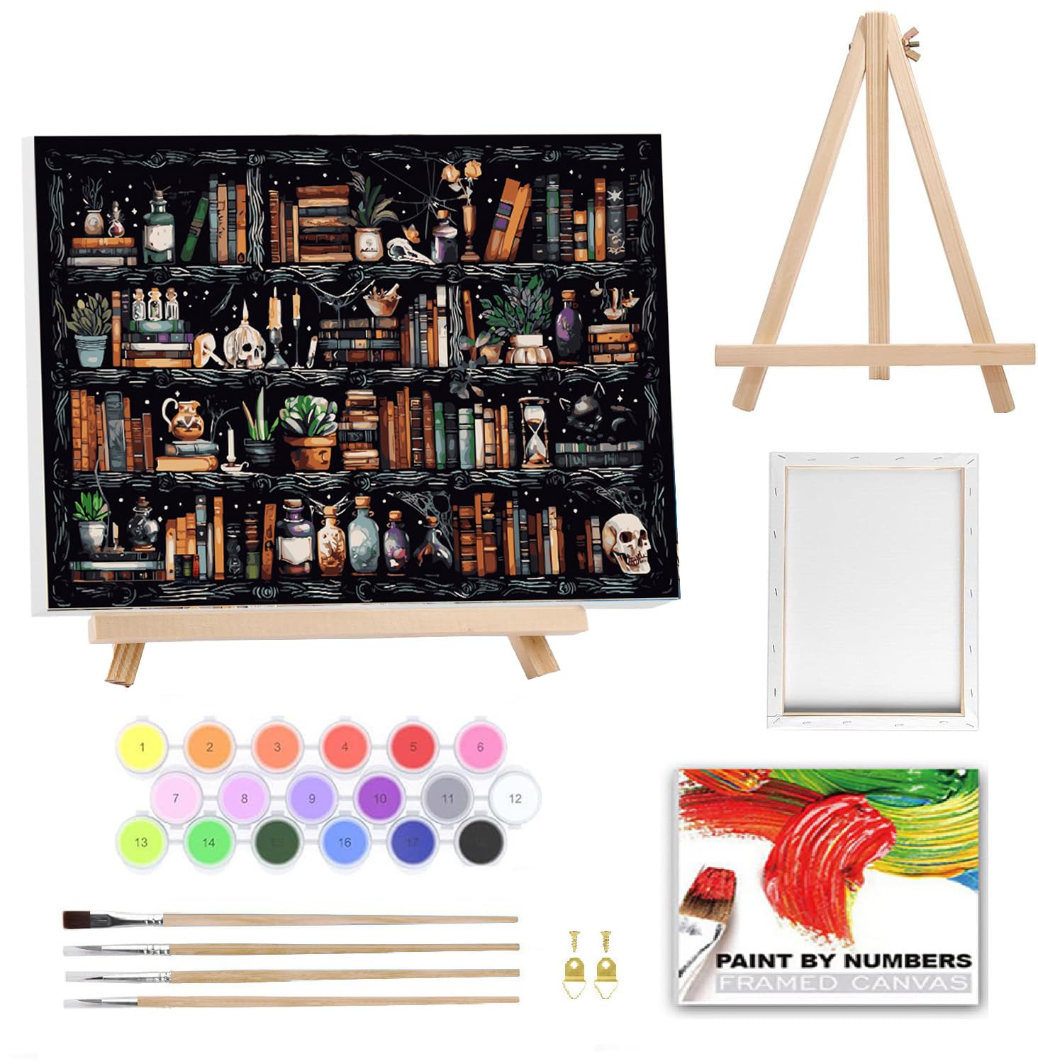 SUHEFAFA Malen Nach Zahlen Erwachsene- Bücherregal Malen nach Zahlen Diy Erwachsene Mit Holzrahmen Holzstaffelei, Acrylfarbe Leinwand und 4 Pinsel Kit Geschenk Home Haus Deko(40×50cm