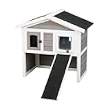 TRIXIE Insulated Outdoor Cat House, Weatherproof 2-Story Cat Home with a Ramp, 2 Covered Openings, Spacious Outdoor Shelter to Rest and Play with, Pewter & White Fir Wood