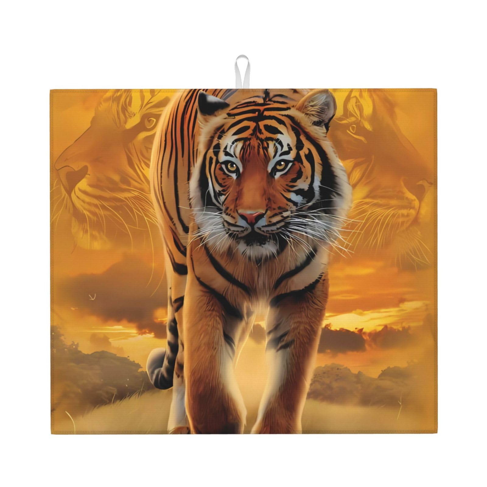 YYHHAOFA Rising Sun Tiger Prints Kitchen Drying Mat – Absorbent Dish Throw for Countertops, Quick-Dry Non-Slip Layer with Stylish Prints, for New Homes