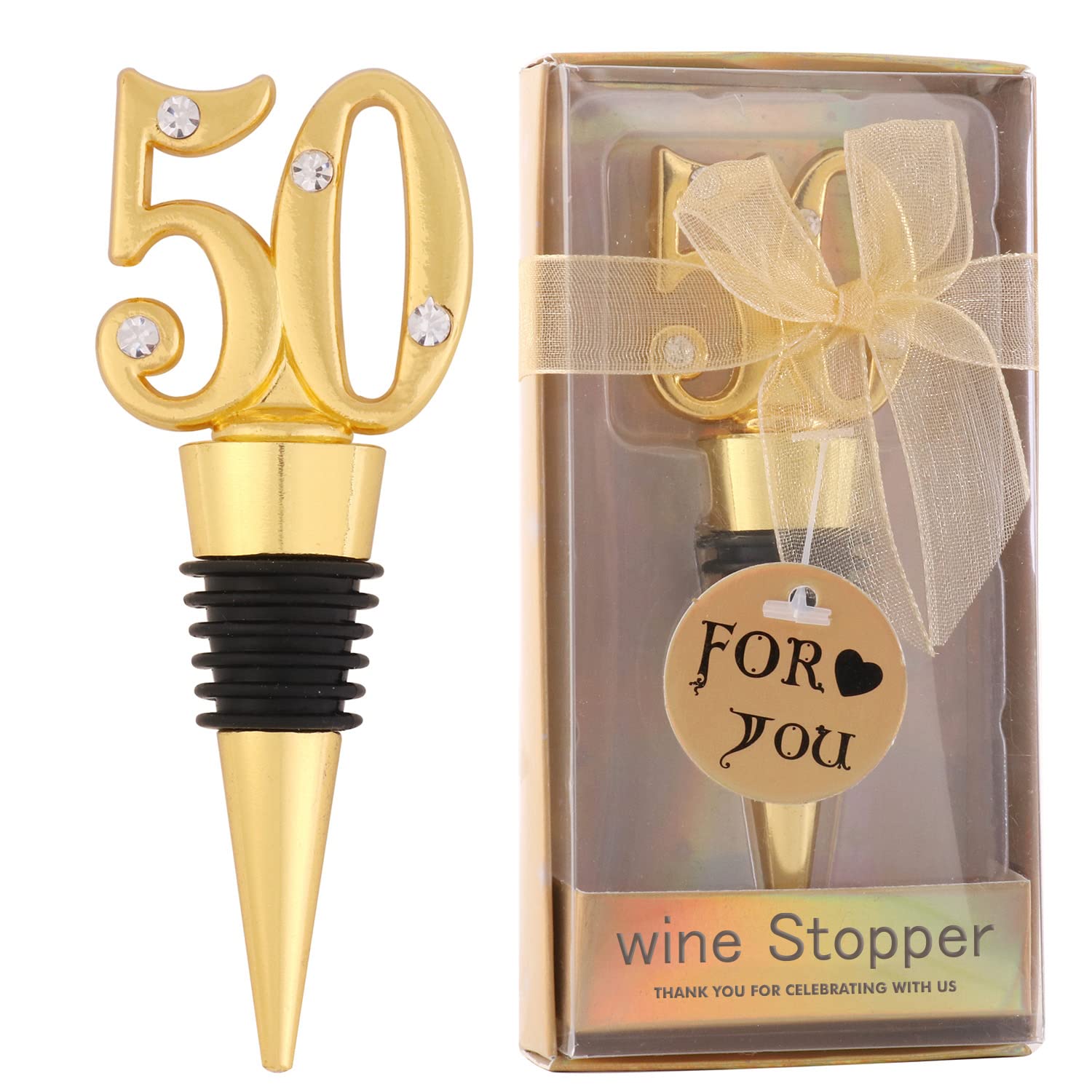 24-Pack 50 Wine Bottle Stopper for 50th Wedding Birthday Party Decoration 50 Years Old Wine Stopper Fun Gift for Wine Lovers (Gold 50th)