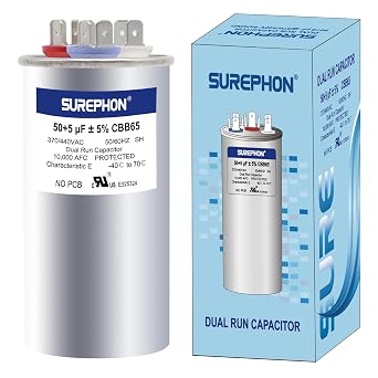 50/5 Mfd Ac Capacitor 370V or 440V 50/60Hz CBB65B Air Conditioner Capacitors for AC Unit Fan Motor Start or Pool Pump or Air Condenser Straight Cool