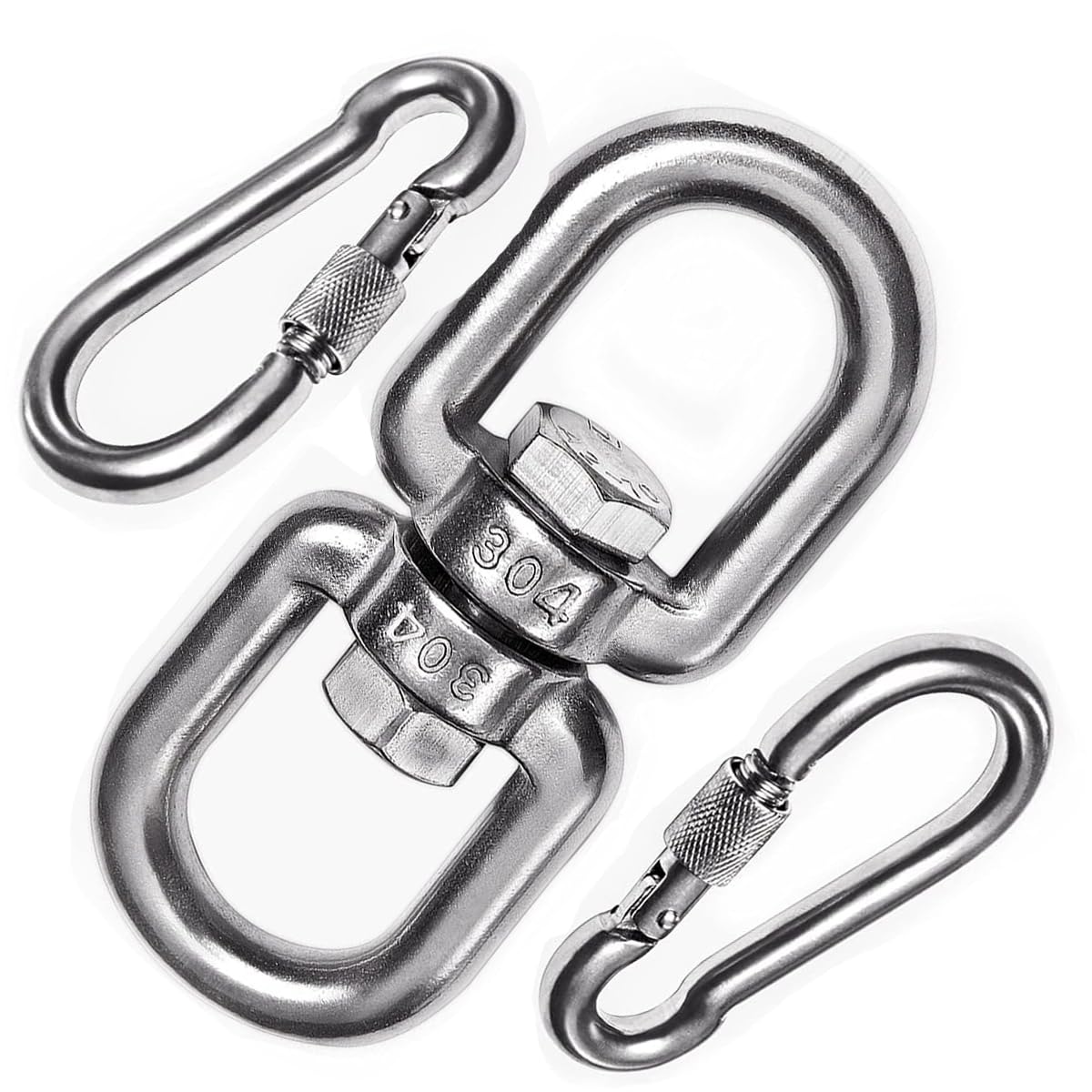 YAMAASO 2+1pcs M8 Double Eye Swivel with snap Hooks, 304 Stainless Steel Swivel Ring for Swing Spinner Hanger,Dog Chain Connecting Rings, Reliable and Safe