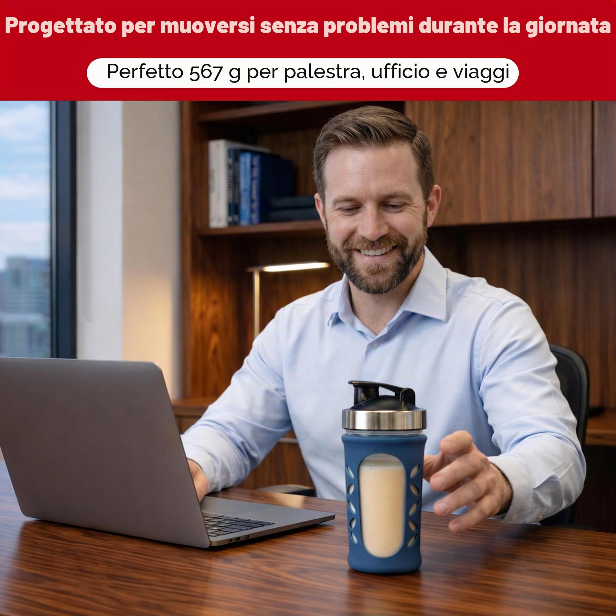 Shaker proteico da 635 ml/20 oz: shaker per proteine senza BPA, shaker per proteine a lunga durata, tazza per frullare le proteine e frullato – blu scuro