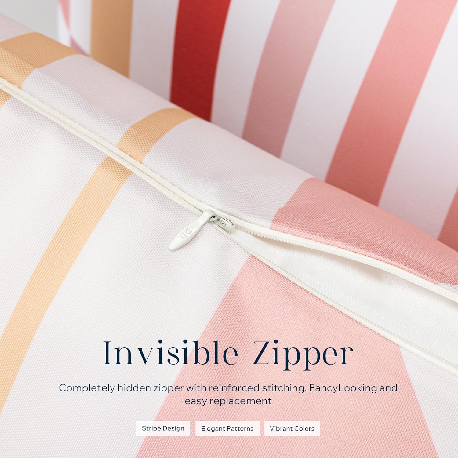 Phantoscope Pack of 2 Outdoor Pillows Waterproof Geometric Stripes Outdoor Pillow Covers, Decorative Square Patio Pillows Cushion Case for Couch Tent Sunbrella, Peach Coral and Pink 18 x 18 Inches - Image 2