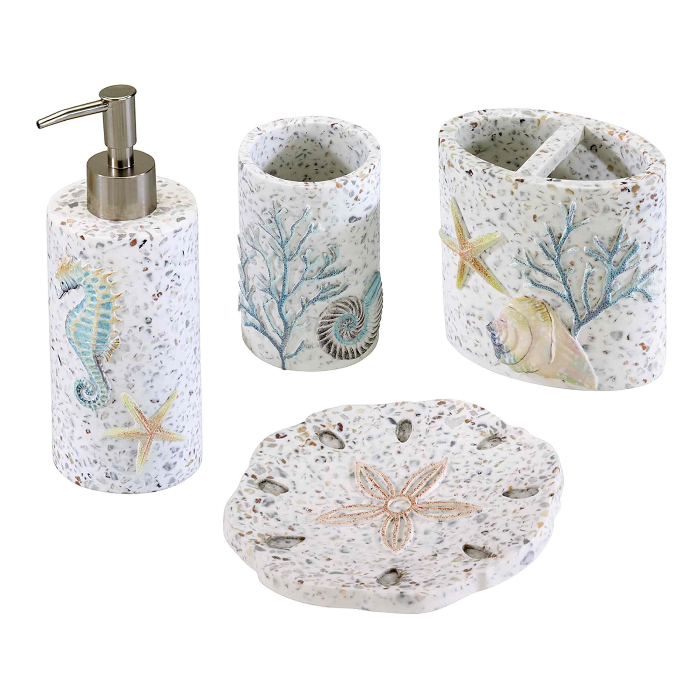 Avanti Linens - Accessory Set, Resin Tumbler, Toothbrush Holder, Soap Dish & Lotion Pump, Durable Bath Decor (Coastal Terrazzo Collection)