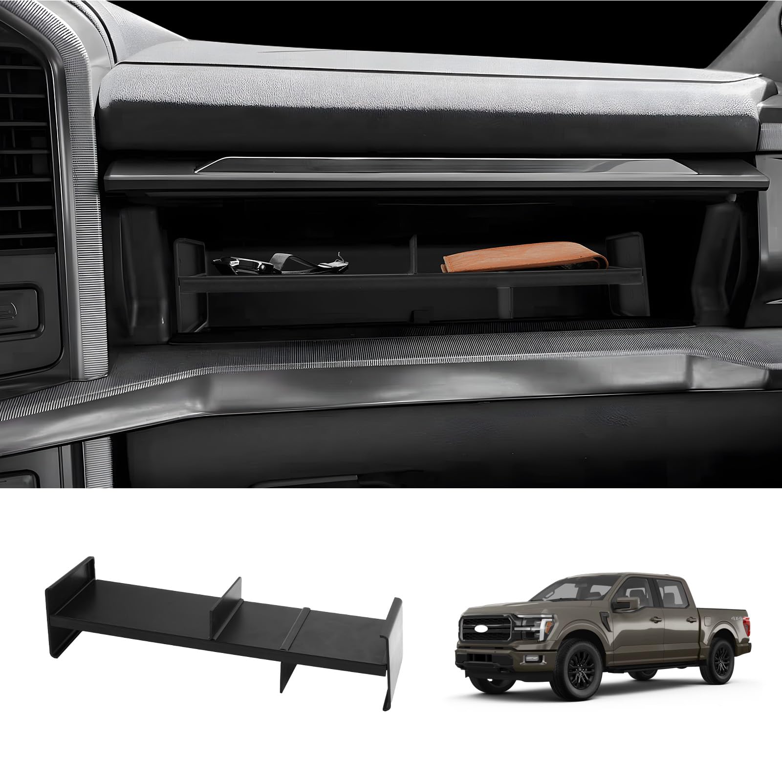 LUWU Glove Box Organizer Compatible with 2021-2025 2026 Ford F150 Accessories Passenger Side Storage Divider Partition Insert Box Glove Storage Compartment Organizer Tray ABS Materials
