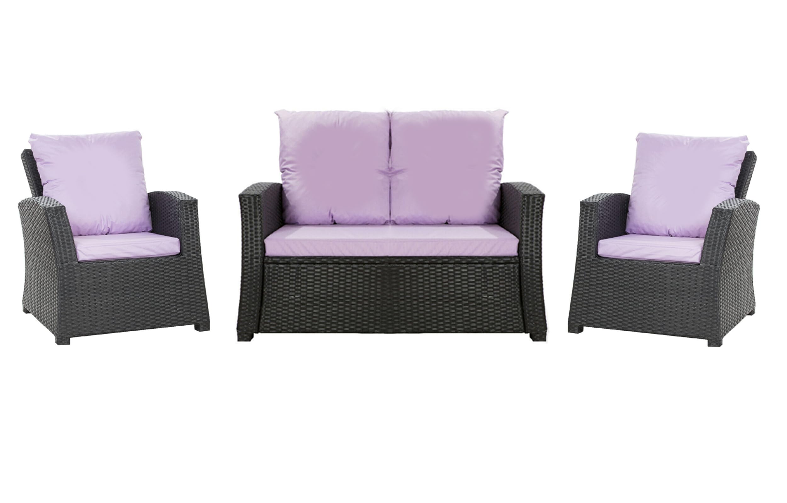 SET Cuscini da Giardino in Rattan 4-5 Posti – Per Divano, Sedia a Dondolo e Salotto, Comodi per Interno ed Esterno, Poliestere - Impermeabile (Viola chiaro, 110x60x50 / 2x 50x56)