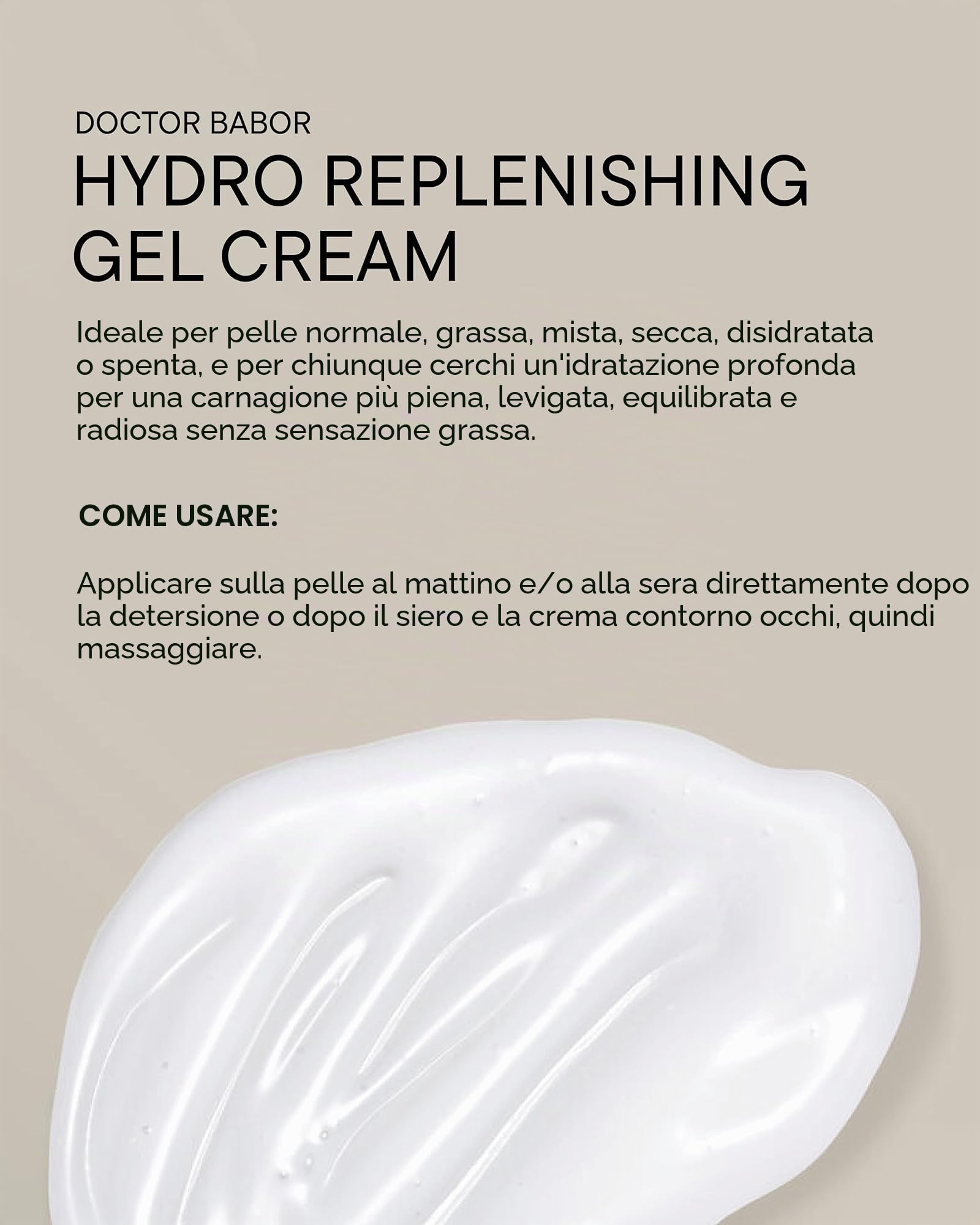 DOCTOR BABOR Hydro Replenishing Gel Cream | Formula in gel-crema leggera e idratante per pelli secche | Cura idratante per 24 ore, freschezza e morbidezza | vegan | 50ml