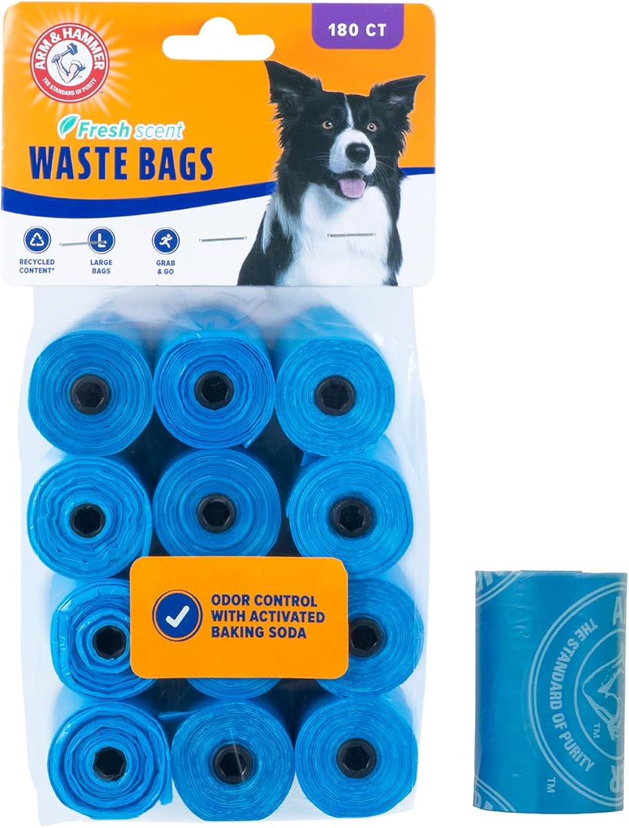 Amazon.com : Arm & Hammer Durable Disposable Dog And Cat Waste Bags With Activated Baking Soda, 180 Dog Poop Bags, 9 x 14 Inches, Blue : Pet Waste Bags : Pet Supplies