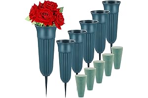 Memorial Floral Grave Decoration Vases, Set of 6 with Foam Inserts and Spikes