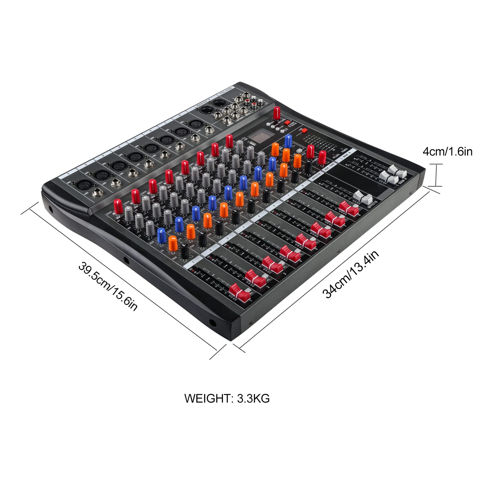 Mischpult 8 Kanal Stereo Live Mischpulte, Audio Mixer 8 Kanal Musik Mixer, DJ Mischer Board Karaoke Mischpult Audio Interfac with Bluetooth MP3 48V Phantomspeisung FX Analoge Digitale Effekte