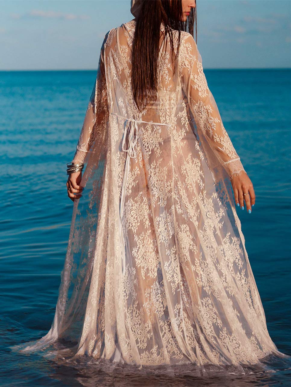 Damska koronkowa sukienka kwiatowa luźna kaftan boho pojemne kimono plażowe okrycie bikini sukienki