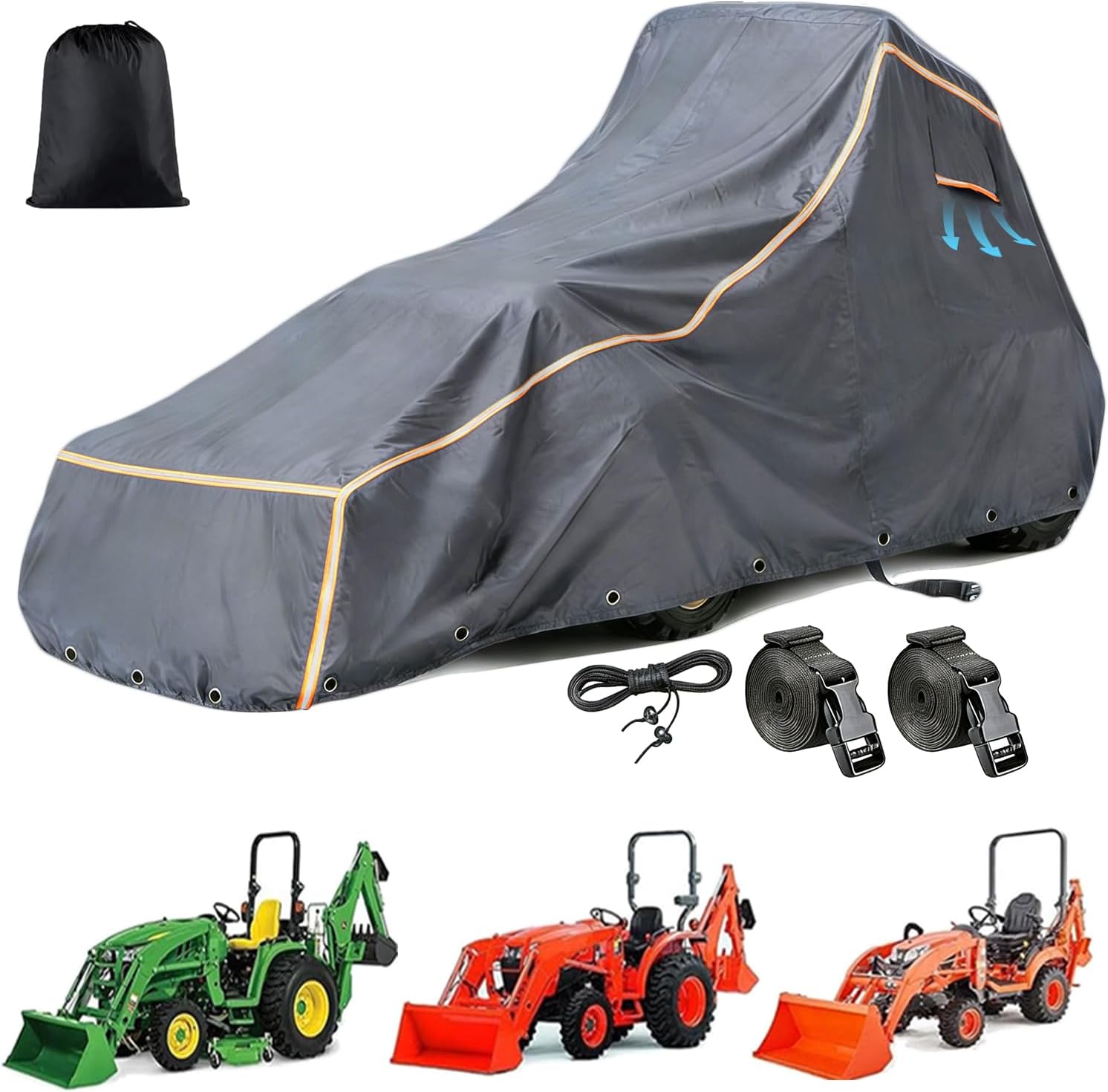 Tractor Cover for John Deere, Kubota, New Holland - 600D Oxford Fabric for Dustproof Tear Resistant UV Protection - Heavy Duty Waterproof Tractor Cover with Storage Bag. (189"L x 76"W x 86"H)