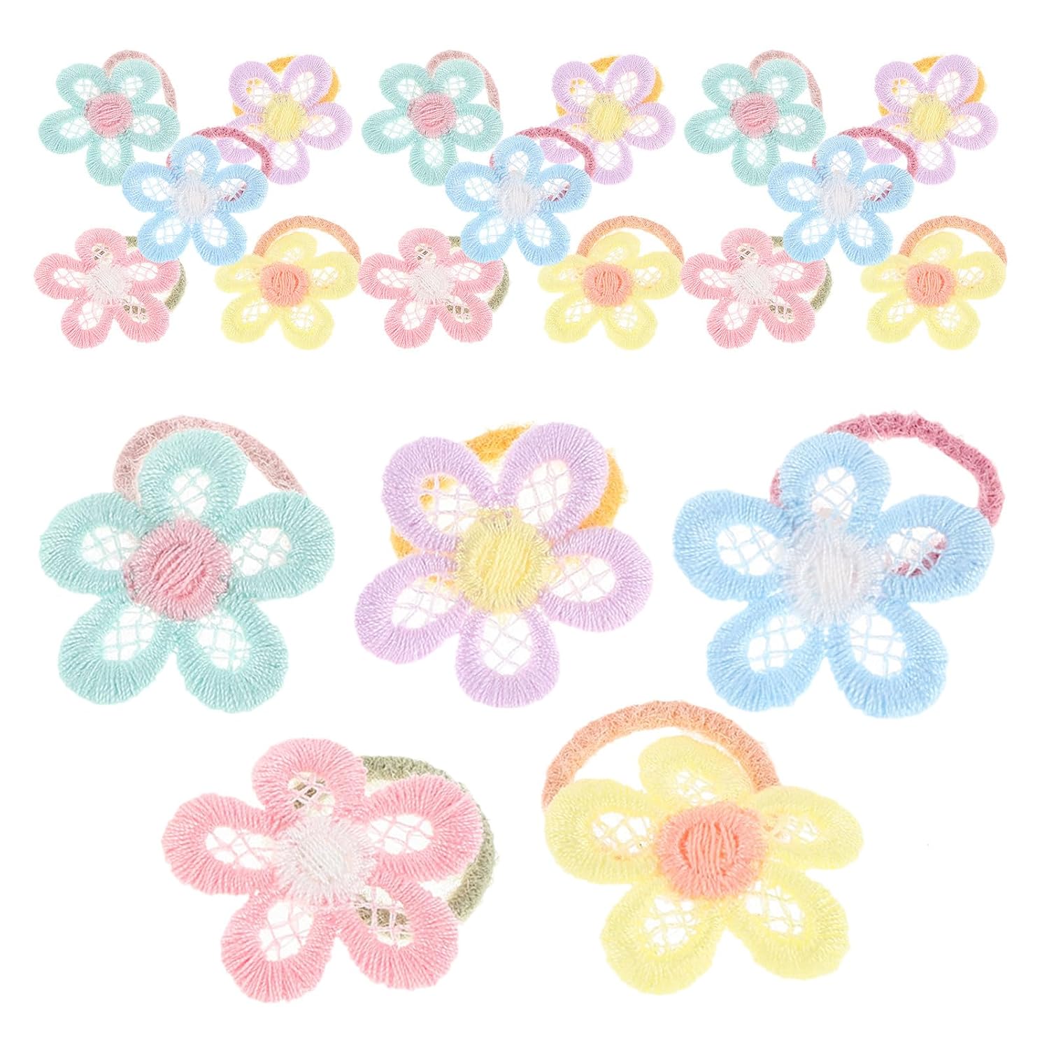 30pcs Hair Ties with Flower Design, Lightweight Fabric Hair Elastics for Secure Hold, for Birthday Party and School Events