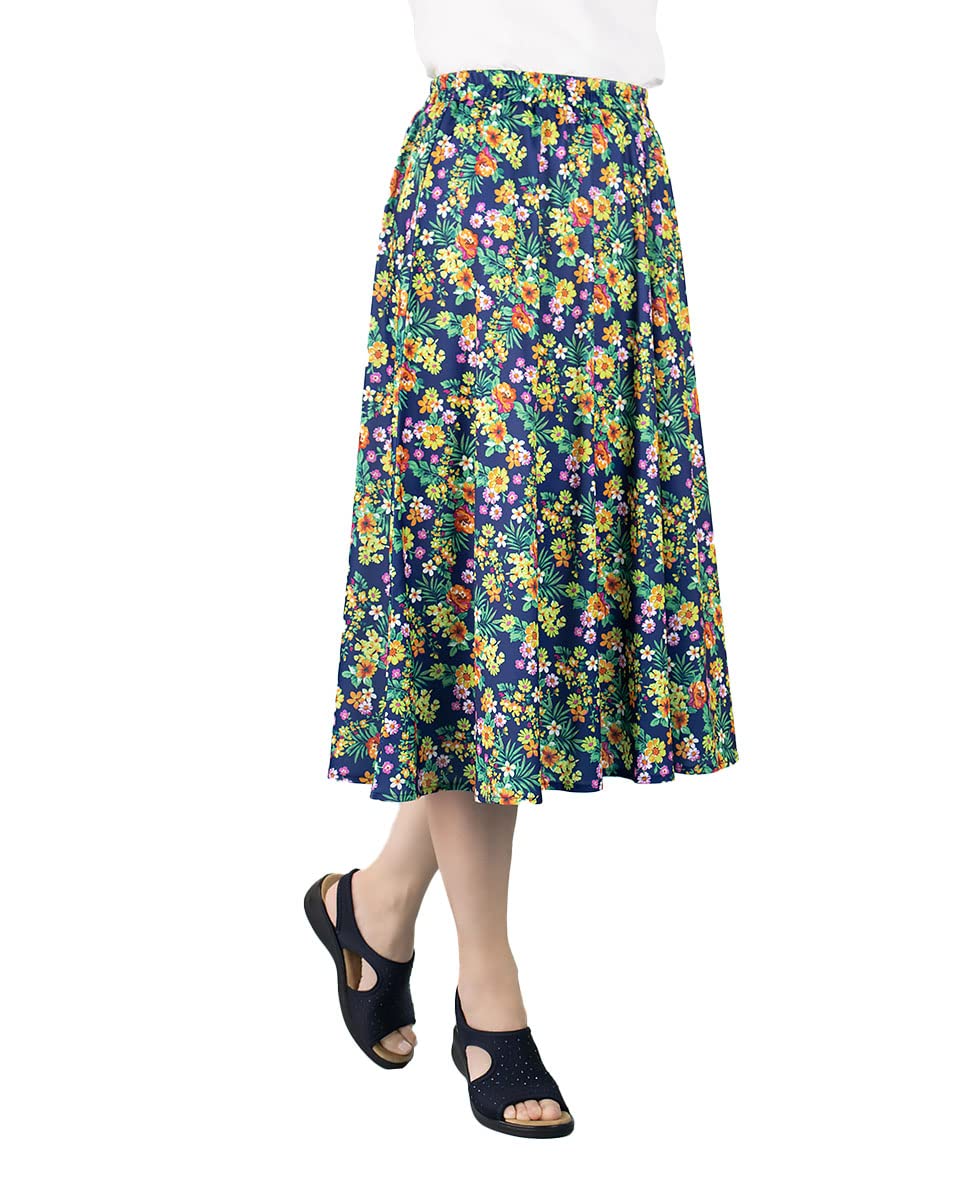Fashion Friendly Navy Floral Skirt Large (18-20, 28")