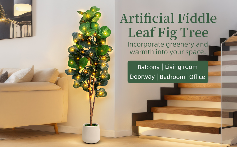 Amazon.com: 6ft Artificial Fiddle Leaf Fig Tree with LED Fairy
