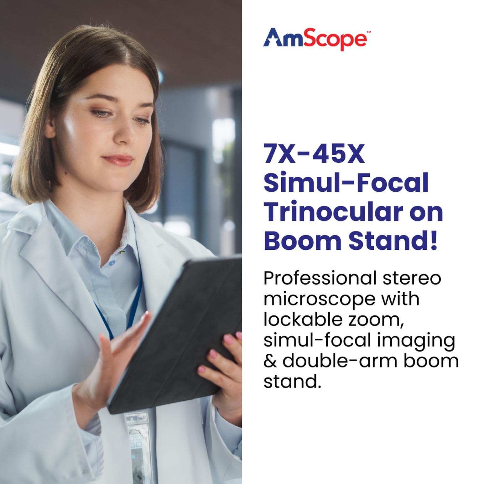 AmScope SM-4NTP Simul-Fokales Stereo Lockable Zoom Microscopio su doppio braccio braccio braccio 7X-45X, bianco