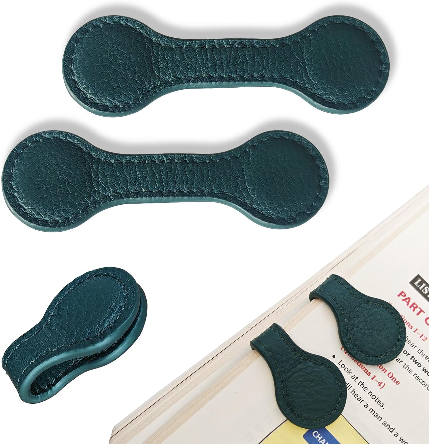 2 Pcs Leather Magnetic Bookmarks, Vintage Genuine Leather Book Marks Clip for Reading Women, Magnetic Book Page Markers for Kids, Men, Book Lovers, Teachers (Green)