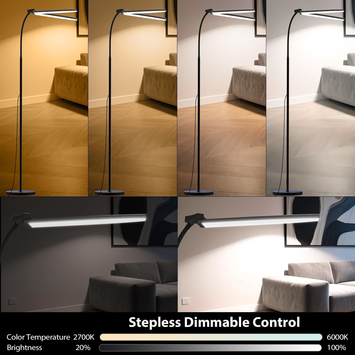 24W/2400LM Dual Head LED Floor Lamp for Office, Ultra Bright Reading Standing Task Lamp, Adjustable Panels with Remote, No Glare Puzzle Light for Tattoo, Piano, Sewing, Lash, Craft - Image 4