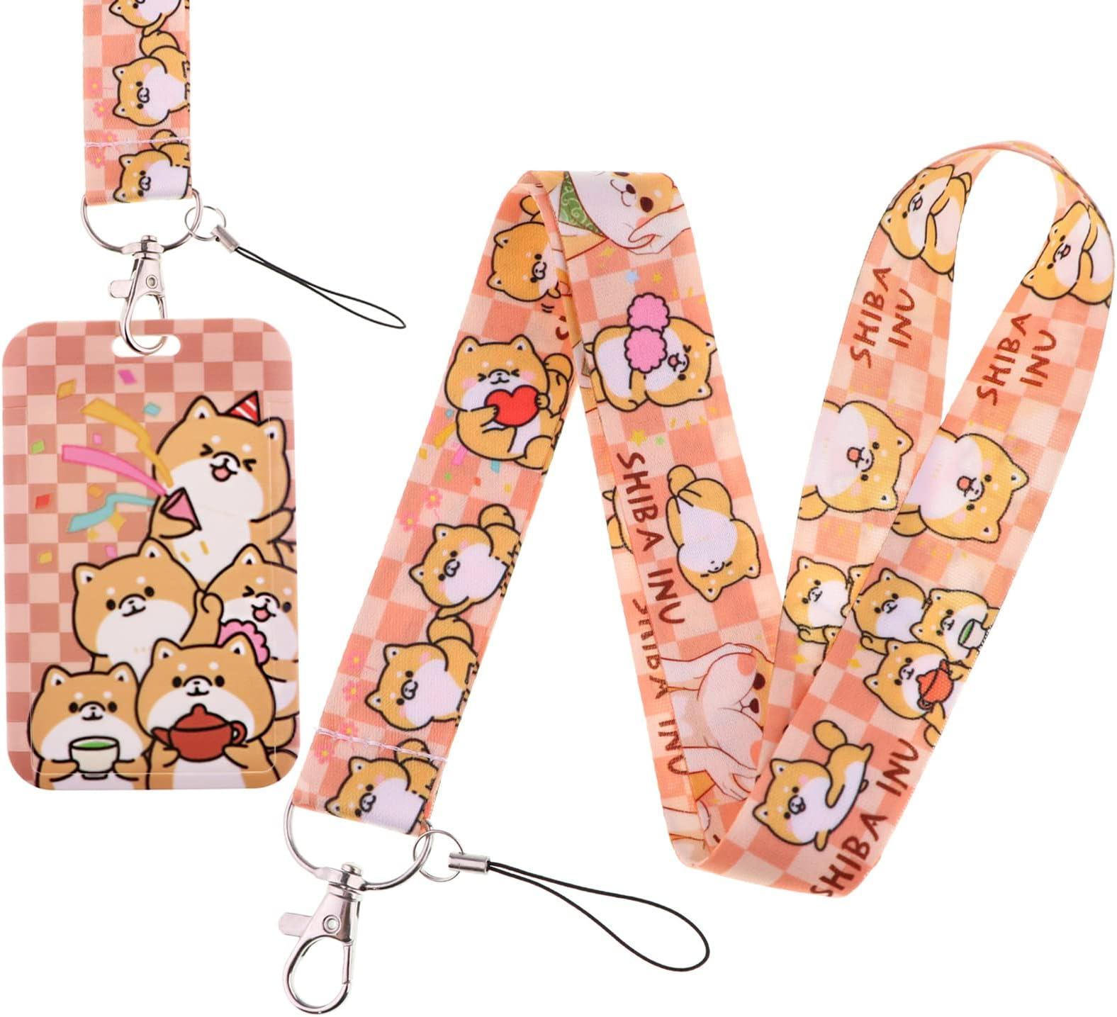 Cute Dogs Lanyard ID Holder for Keys Lovely Shiba Inu ID Key Lanyard Holder for Women Girls Men