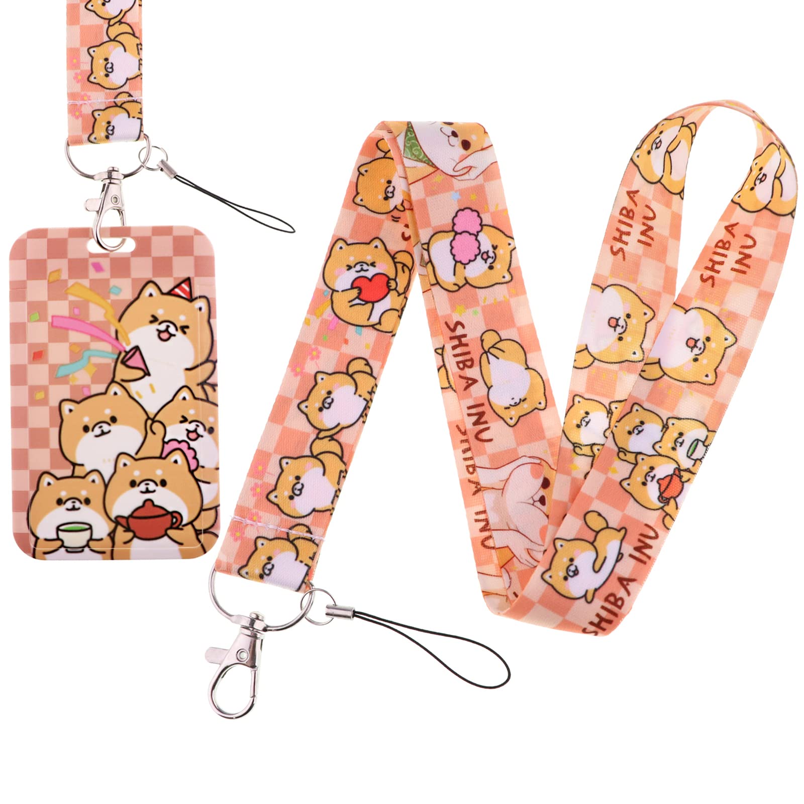 Cute Dogs Lanyard ID Holder for Keys Lovely Shiba Inu ID Key Lanyard Holder for Women Girls Men