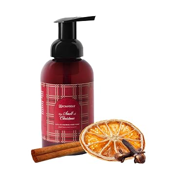 Aromatique The Smell of Christmas Foaming Hand Soap | Clove, Orange, Cinnamon, Spice, Wood Scent | Moisturizing Hand Wash Gentle Lather Christmas Bathroom & Kitchen Soap Festive Plaid Gift Bottle 12oz