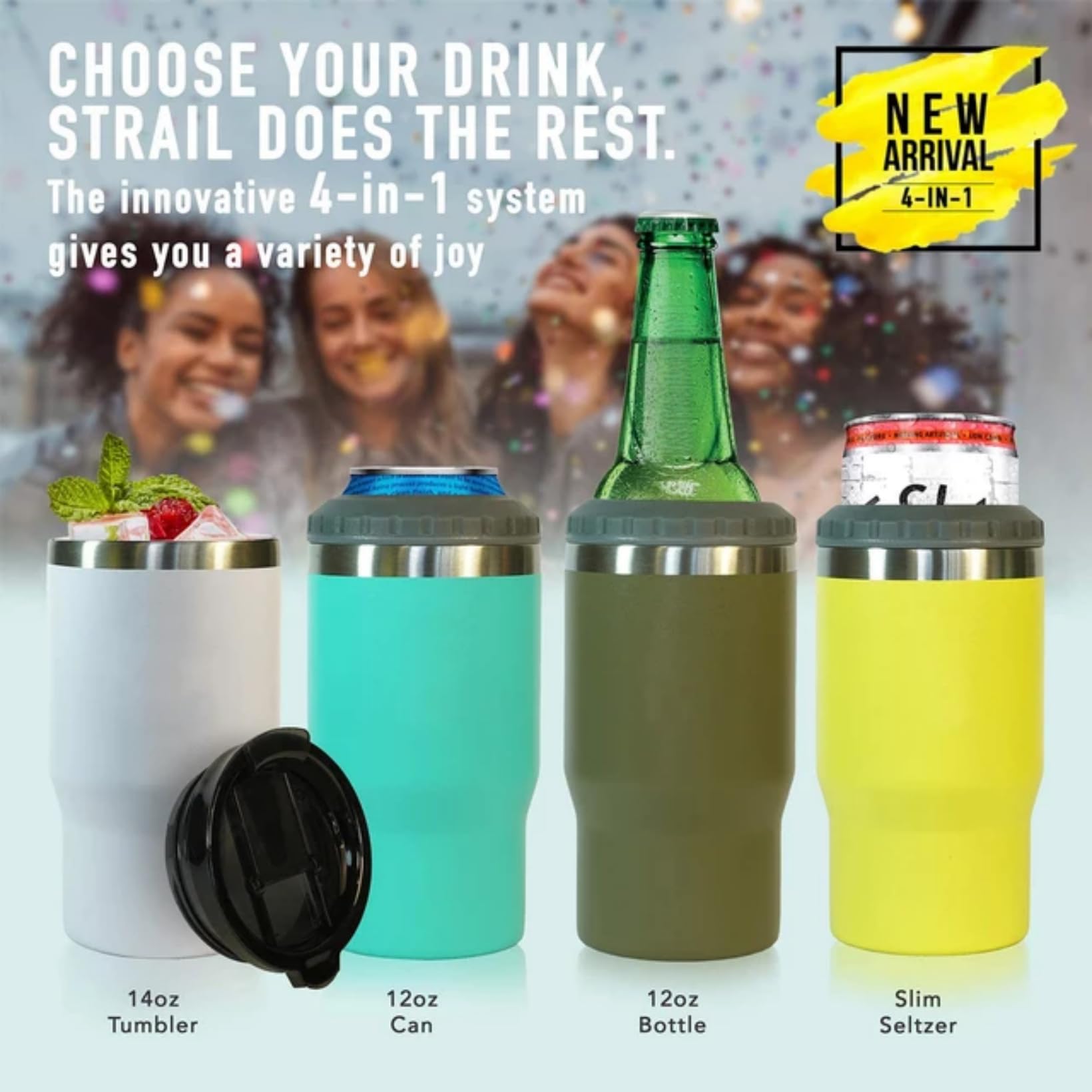Aislante 4 en 1 de acero inoxidable para latas/botellas, tapas bidireccionales de 14 onzas, enfriador de latas con aislamiento SUS, soporte para botellas de cerveza (rojo rosa)