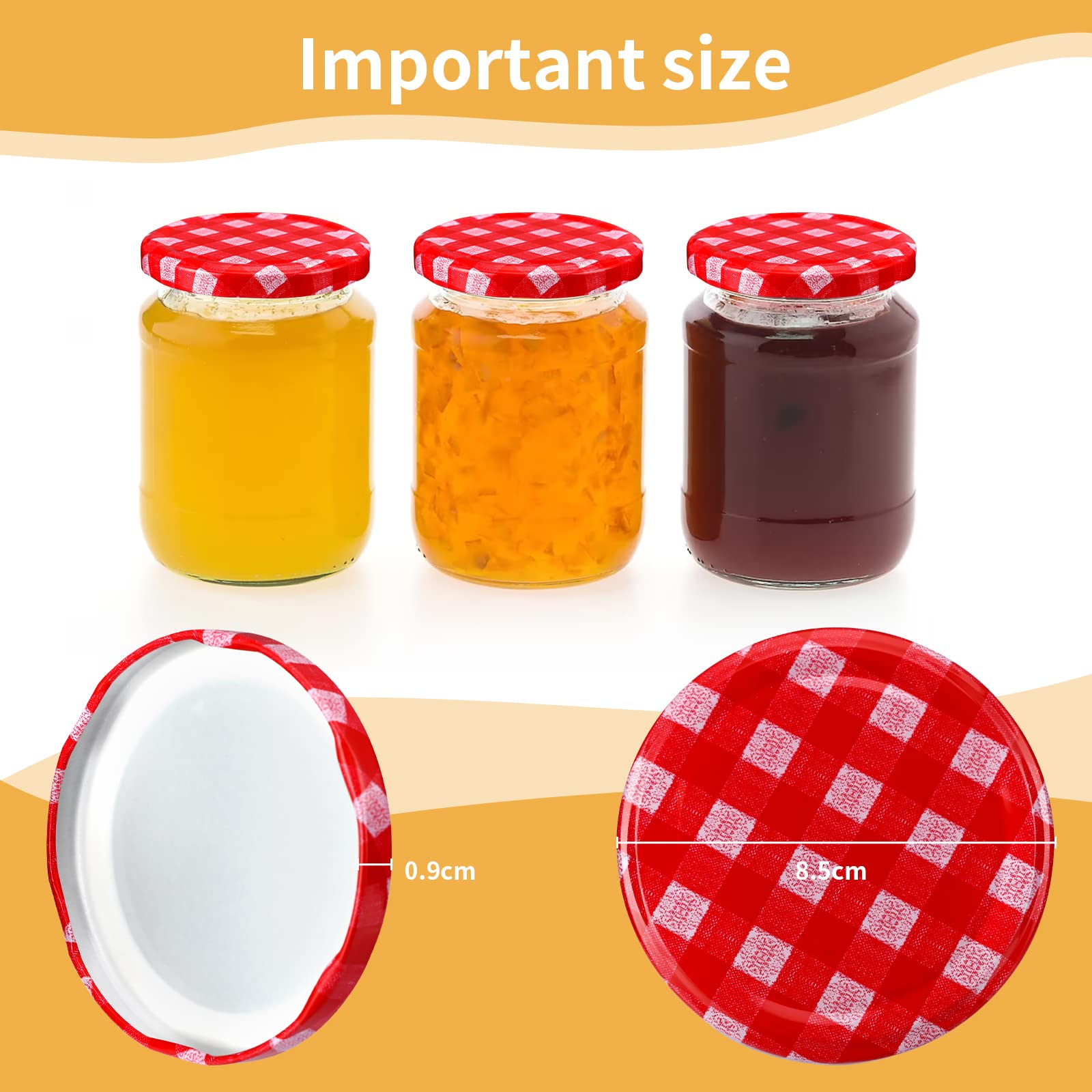 Couvercles à Visser Pour Pots De Confiture - Lot De 50, Diamètre 82mm - Carreaux Rouge/blanc, étanches Et Réutilisables