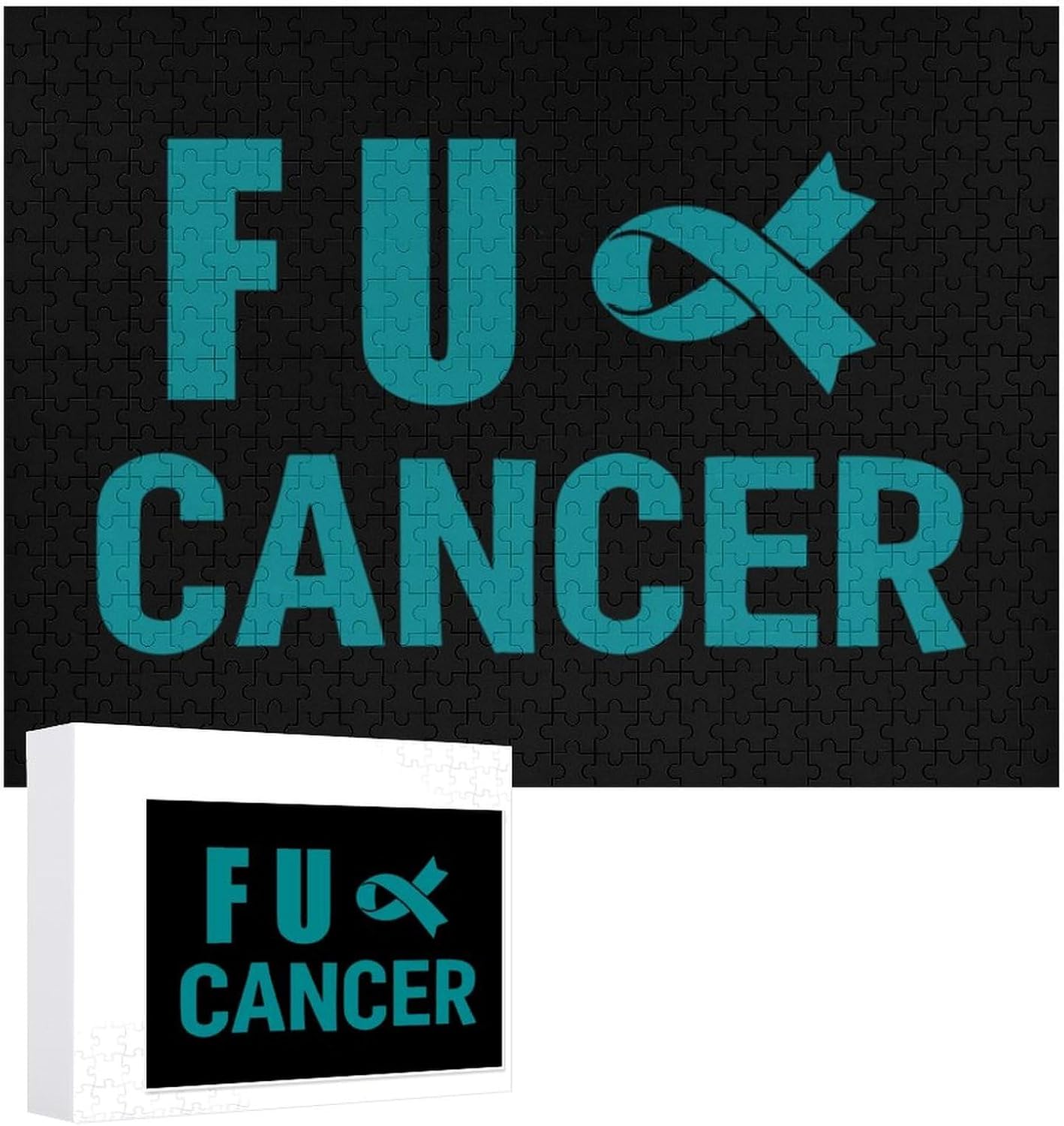 FCK Cancer Teal Ribbon Ovarian Cancer Puzzles for Adults 500 PCS Wooden Jigsaw Puzzle Wall Decor Christmas