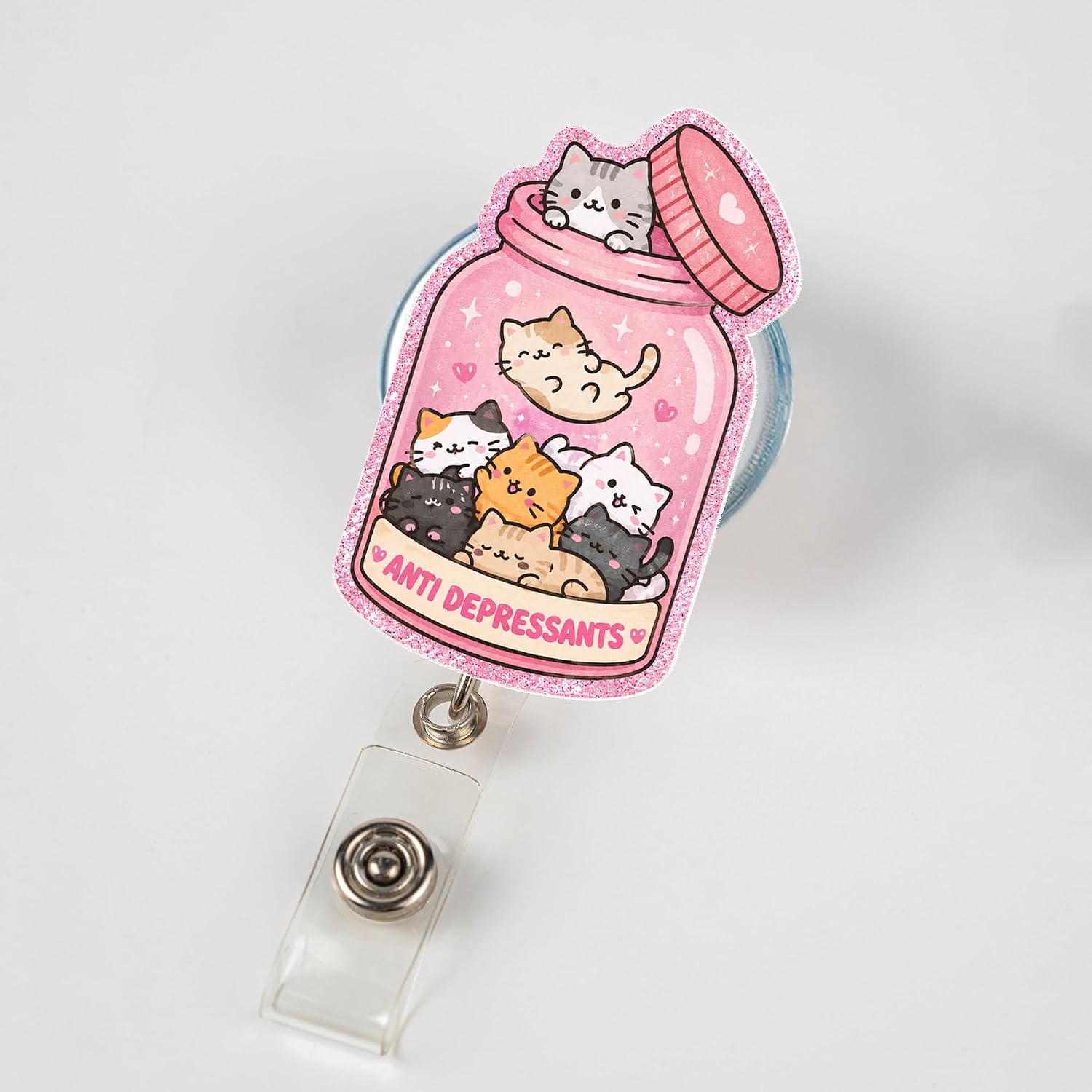 Cat Jar Badge Reel Retractable ID Holder for Nurses and Office Staff image 4