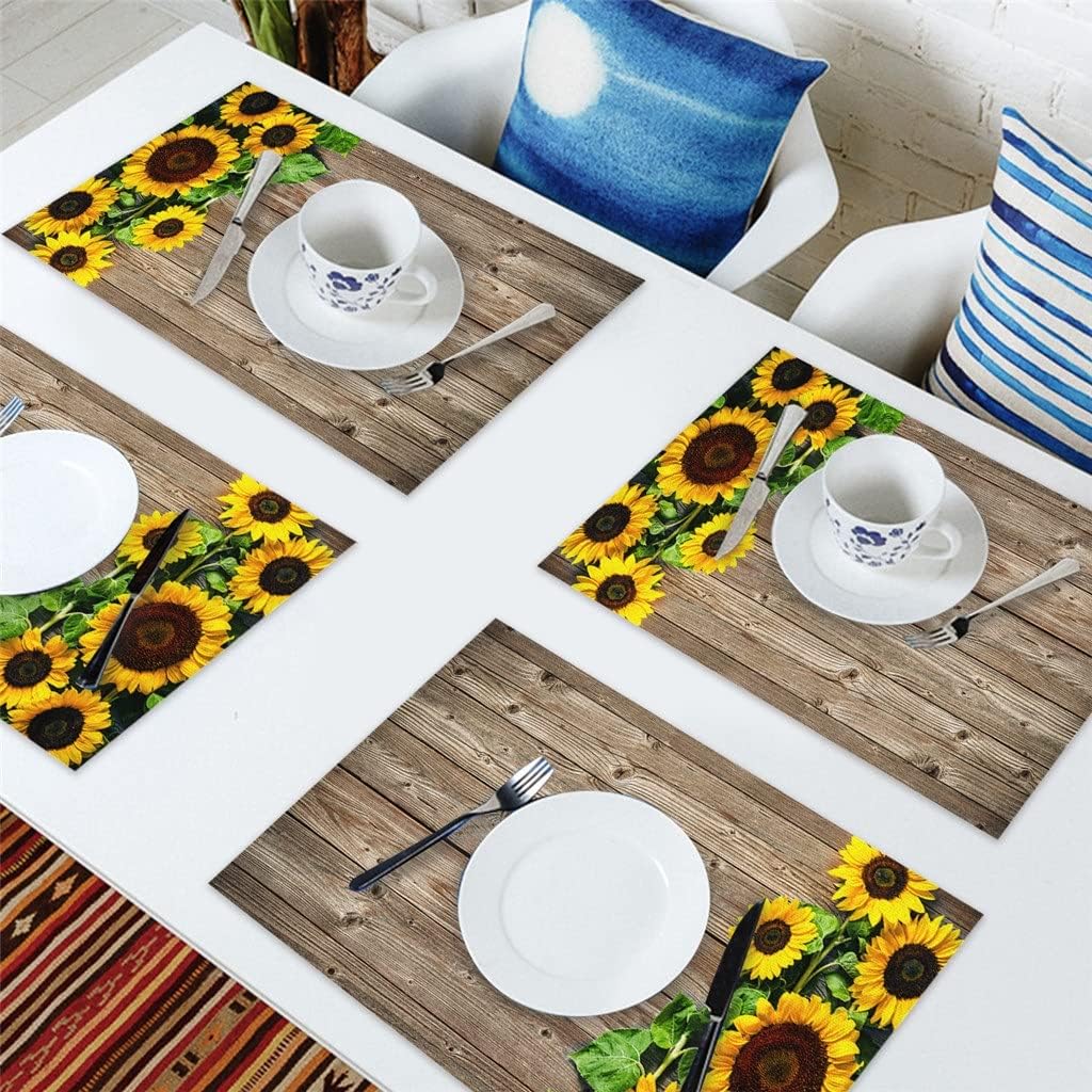 Sunflowers Rustic Pattern Table Mat Kitchen Decoration Placemat Table Napkin for Wedding Dining Accessories Table Mat (Color : D, Size : 6 PCS)