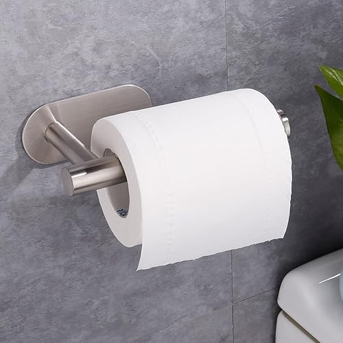 Miniatura 9 de Soporte para papel higiénico autoadhesivo, sin taladrar para baño, baño, baño, soporte de pared, acero inoxidable 304 (paquete de 2, níquel