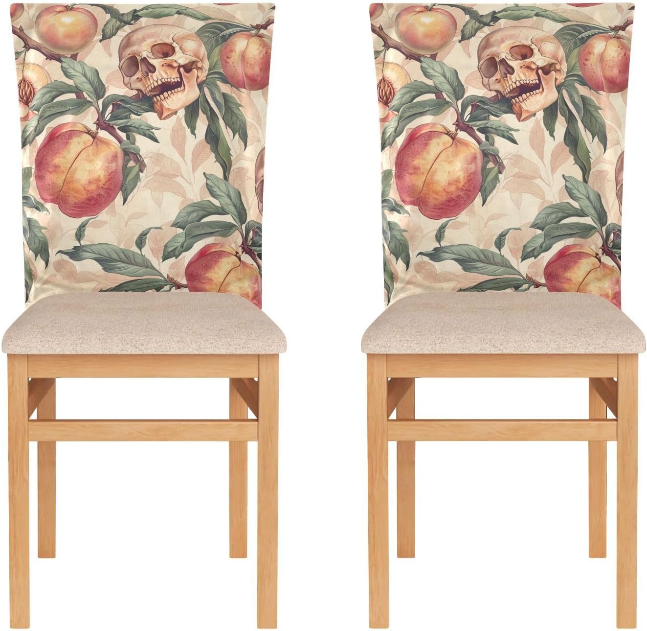 ALAZA Peaches and Skull Chair Back Cover Set of 6, Washable Reusable Removable Chair Slipcovers Decorative Chair Cover for Home Kitchen Wedding Party
