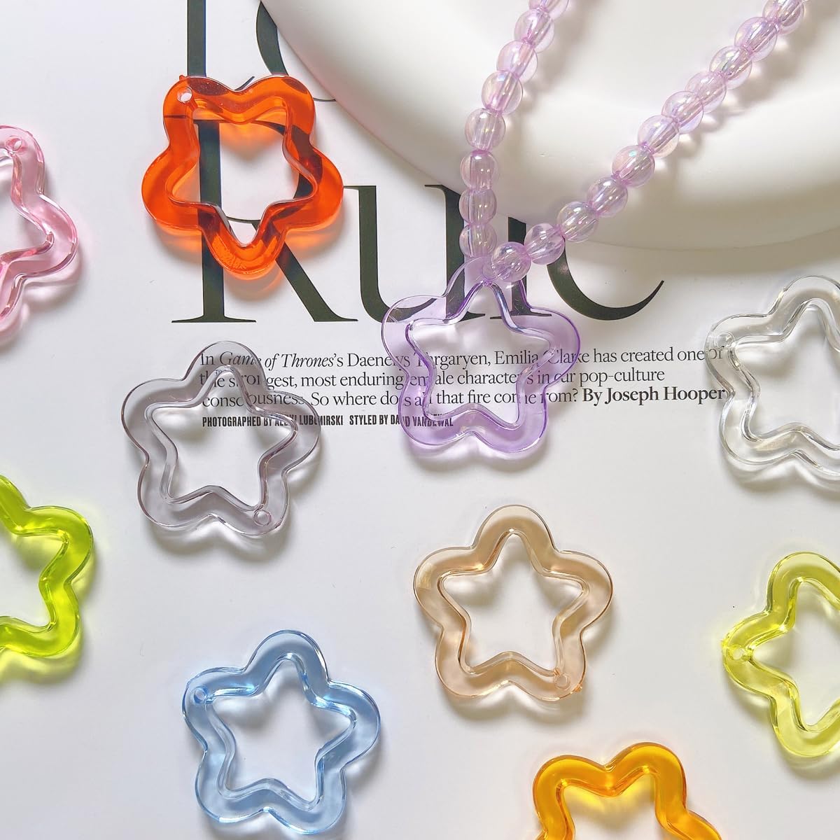 mollensiuer 100Pcs Acrylic Hollow Star Charms Pendant 30mm Star Shape Charms Craft Supplies with Hole for DIY Earrings Necklace Bracelet Jewelry Making Accessory, Random Color - Image 5