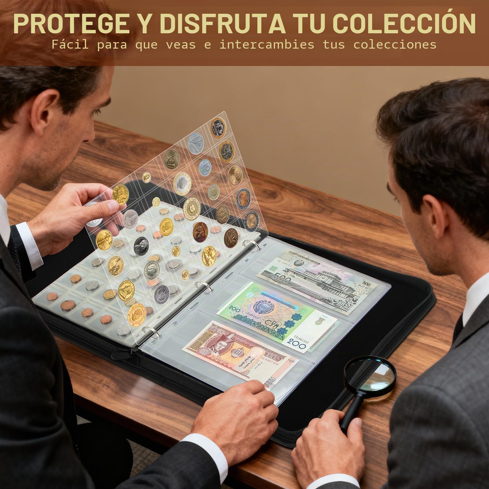 JoyHood Soporte para libros de monedas para coleccionistas de monedas, álbum de monedas para 400 bolsillos, colección de monedas + 15 bolsillos para billetes, carpeta de monedas para colecciones de