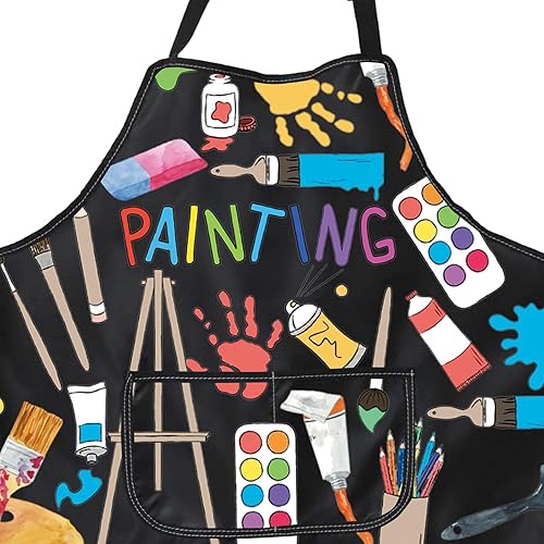 Miniatura 6 de PXTIDY Delantal de pintura con bolsillos, impermeable, regalo para profesor de arte, pintor, delantal de arte